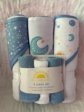 Moon & Star 6-Piece Hooded Towel and Washcloth Set - Blue